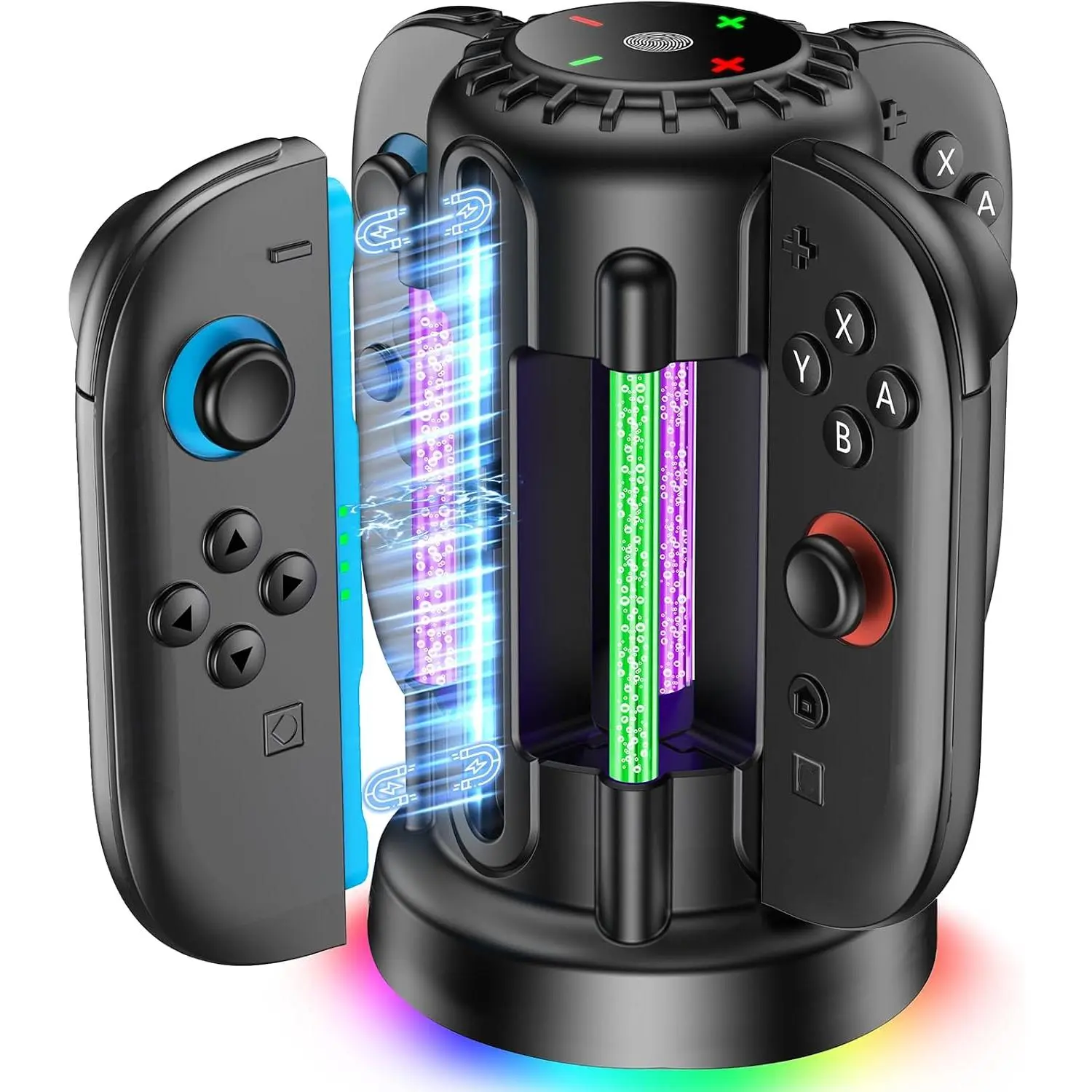 -Dock-for---2-Joycon(2025),  2 Charger Station with 10 LED Light, Joycon Charger with ,   Station for Joy-con,  Controller Accessories, Black