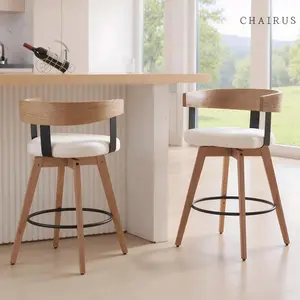 26 Inch Swivel Bar Stool  Counter Height Bar Stool with Footrest  Linen Upholstered Seat  Modern Kitchen Island Stool for Home Bar