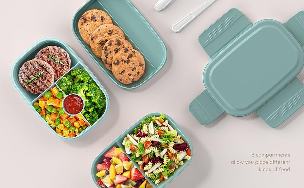 Adult Lunch Box,3 Stackable Bento Lunch Containers for Adults, Modern Minimalist Design Bento Box with Utensil Set, Leak-Proof Lunchbox for Dining Out, Work, Picnic: Home & Kitchen