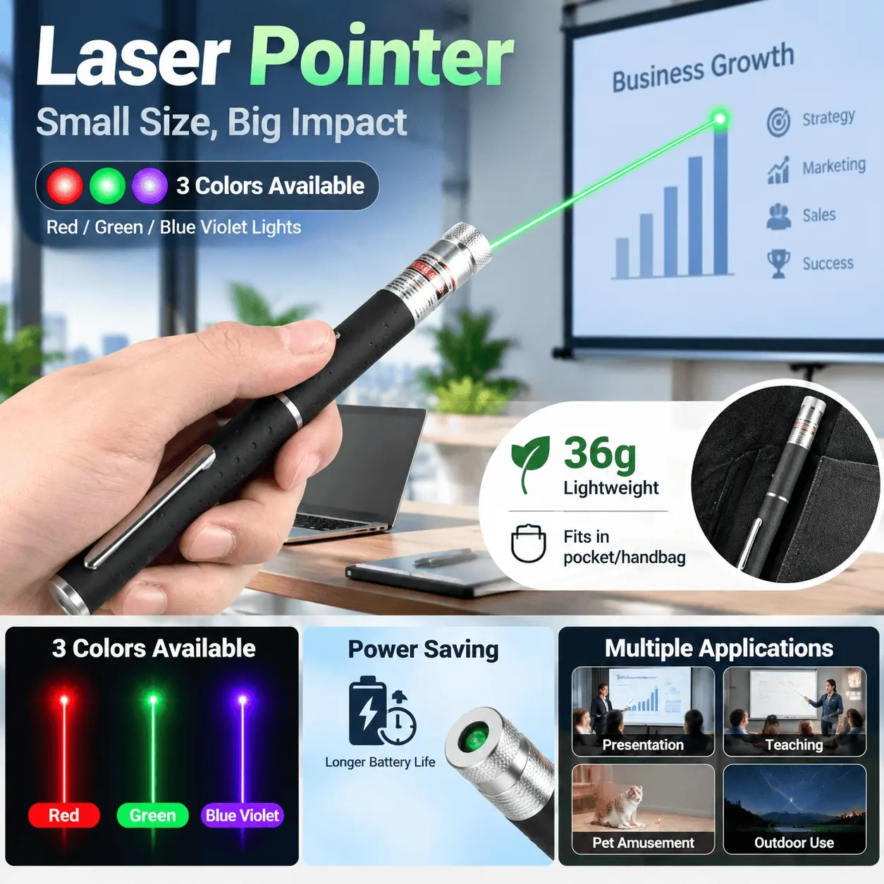 One-Piece Lightweight Laser Pointer, Designed for Pointing During Presentations, 500M, Outdoor Use