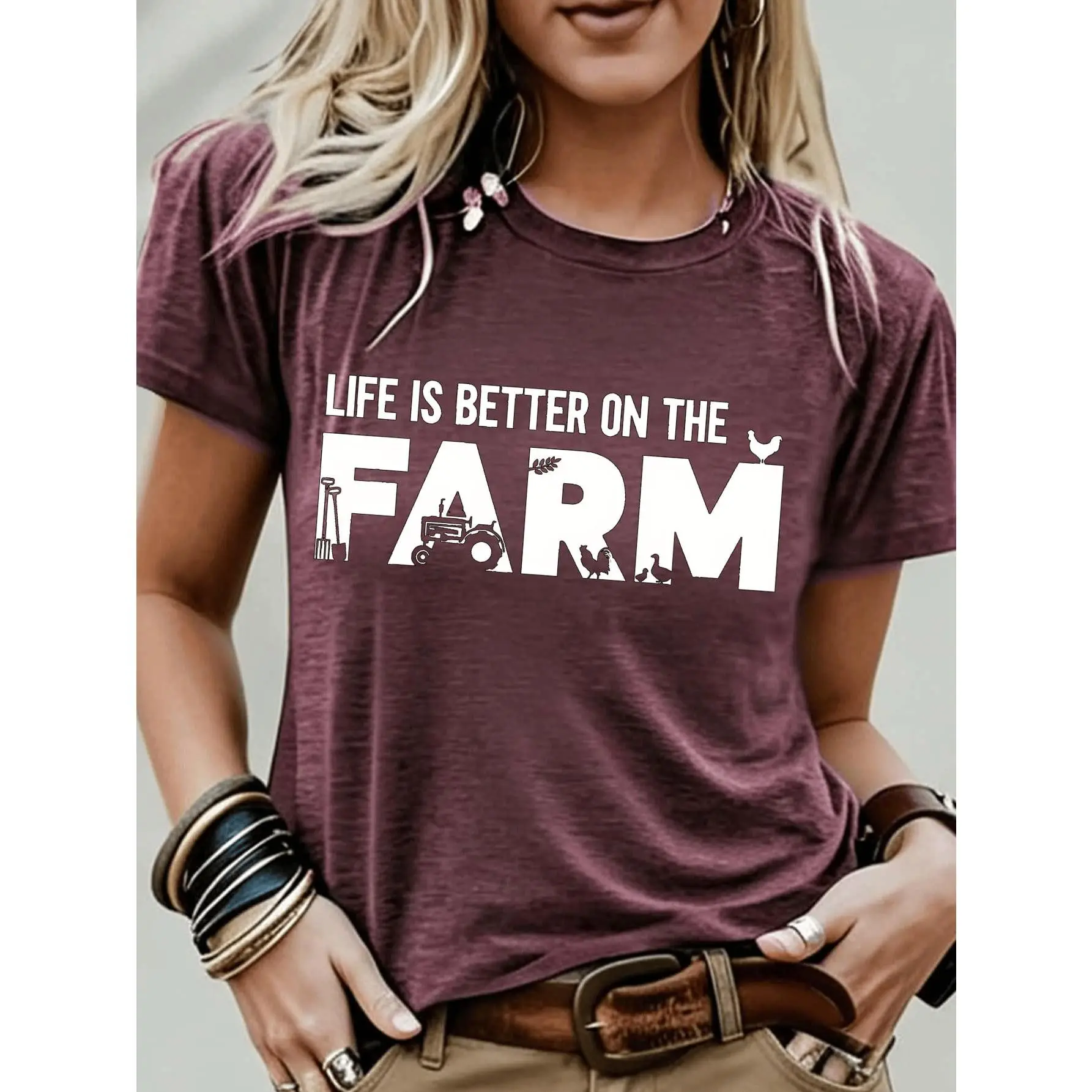 Women'S Farmhouse T-Shirt Life Is Better On The Farm Graphic Tee Casual Everyday Shirt For Country Living& Farm Themed Events Farm T Shirt