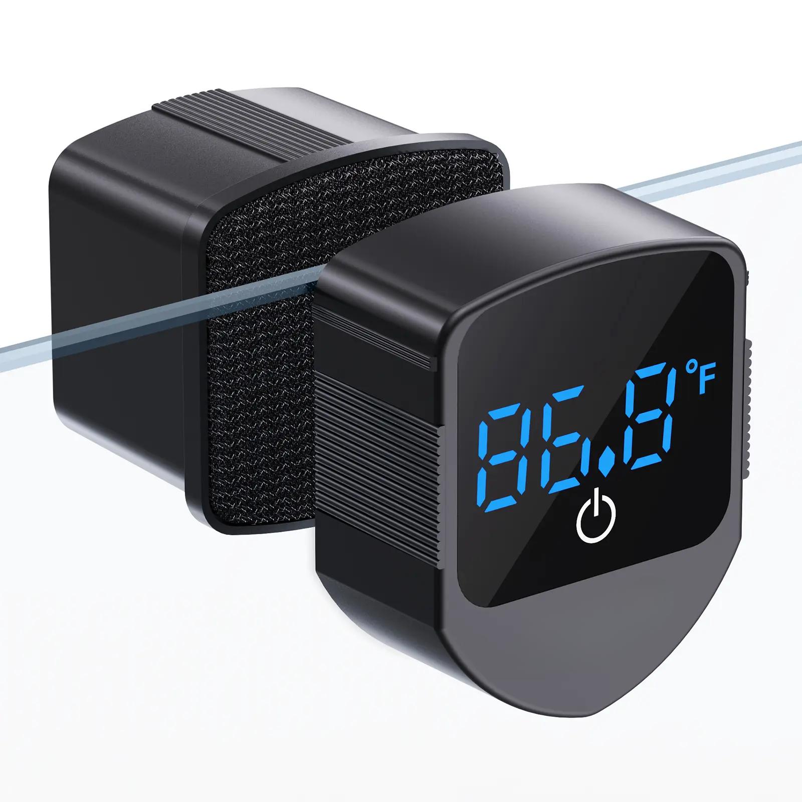 2 in 1 Aquarium Magnetic Cleaner with Digital Thermometer for Glass Tanks 1-30 Gallons Compact Efficient Cleaning Tool for Aquariums Home Water Temperature Monitoring Fish Tank Cleaner