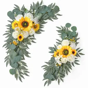 Artificial Wedding Arch - Flowers (2 Pieces), and Sunflower Wedding Welcome Sign and Ceremony Decoration, Elegant Event Decorations