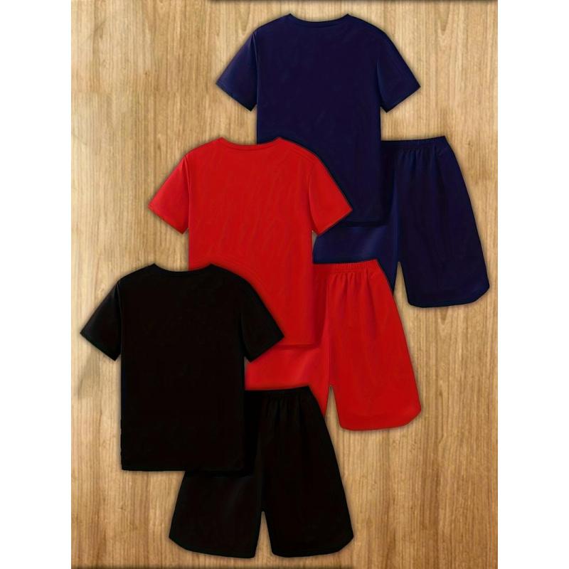 6-Piece Boys'Set 3D Printed Casual Pullover Short Sleeve Shorts T-Shirt Shirt, Boys T-Shirt Shorts Set  Gifts  Gifts