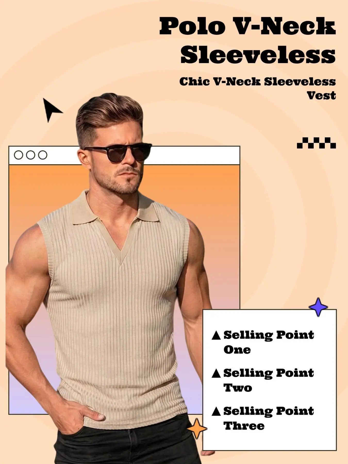 Summer Must-have! Solid Vertical Stripe Sleeveless Polo Vest for Outdoor Wear