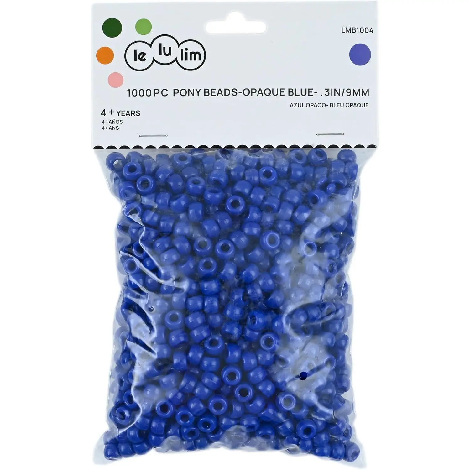 ™ 1000 count Pony Beads Opaque Blue 3IN / 9mm Diameter. (Blue)