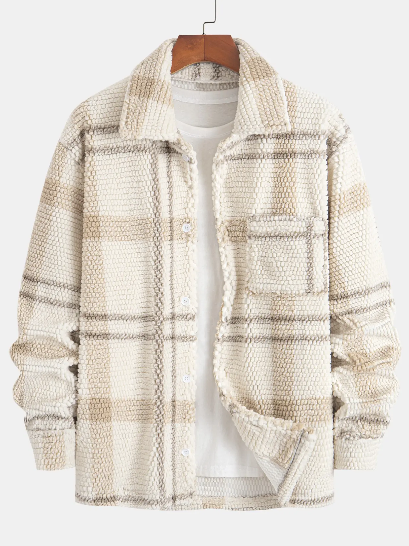 Men's Plaid Faux Fur Lapel Jacket, Casual Warm Outerwear, Soft Sherpa Lining, Perfect for Fall & Winter, Stylish Men's Clothing