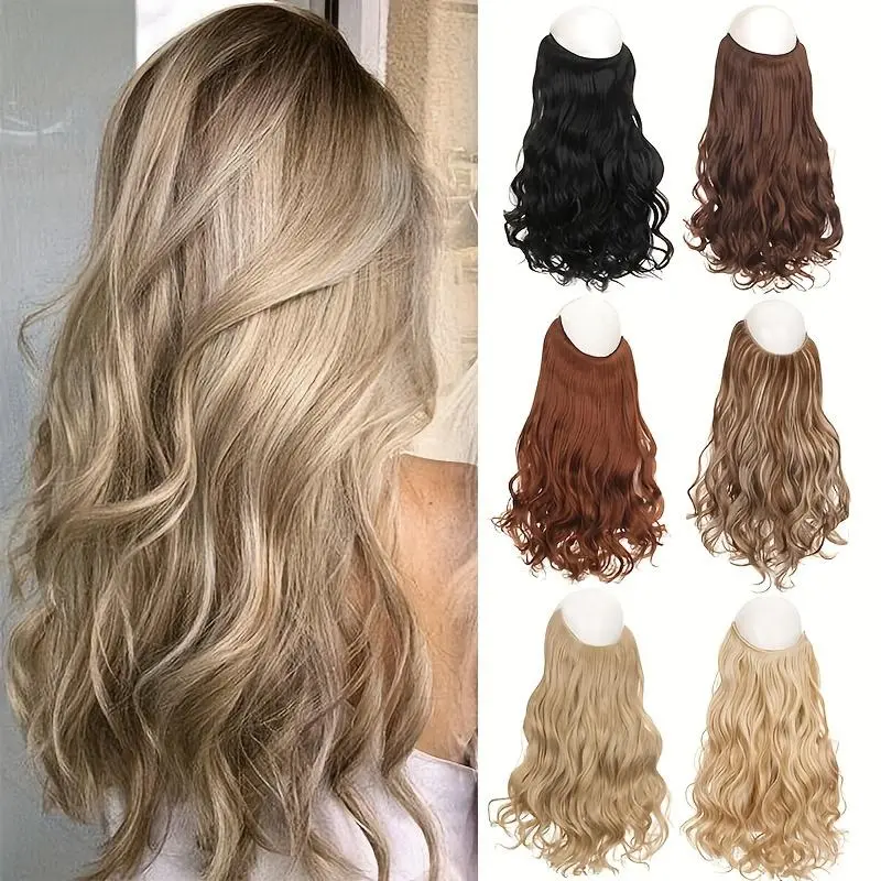Versatile Invisible Wire Wavy & Curly Long Synthetic Hair Extensions for Women - Heat-Friendly Fiber, No Clip Required, Available in Multiple Shades