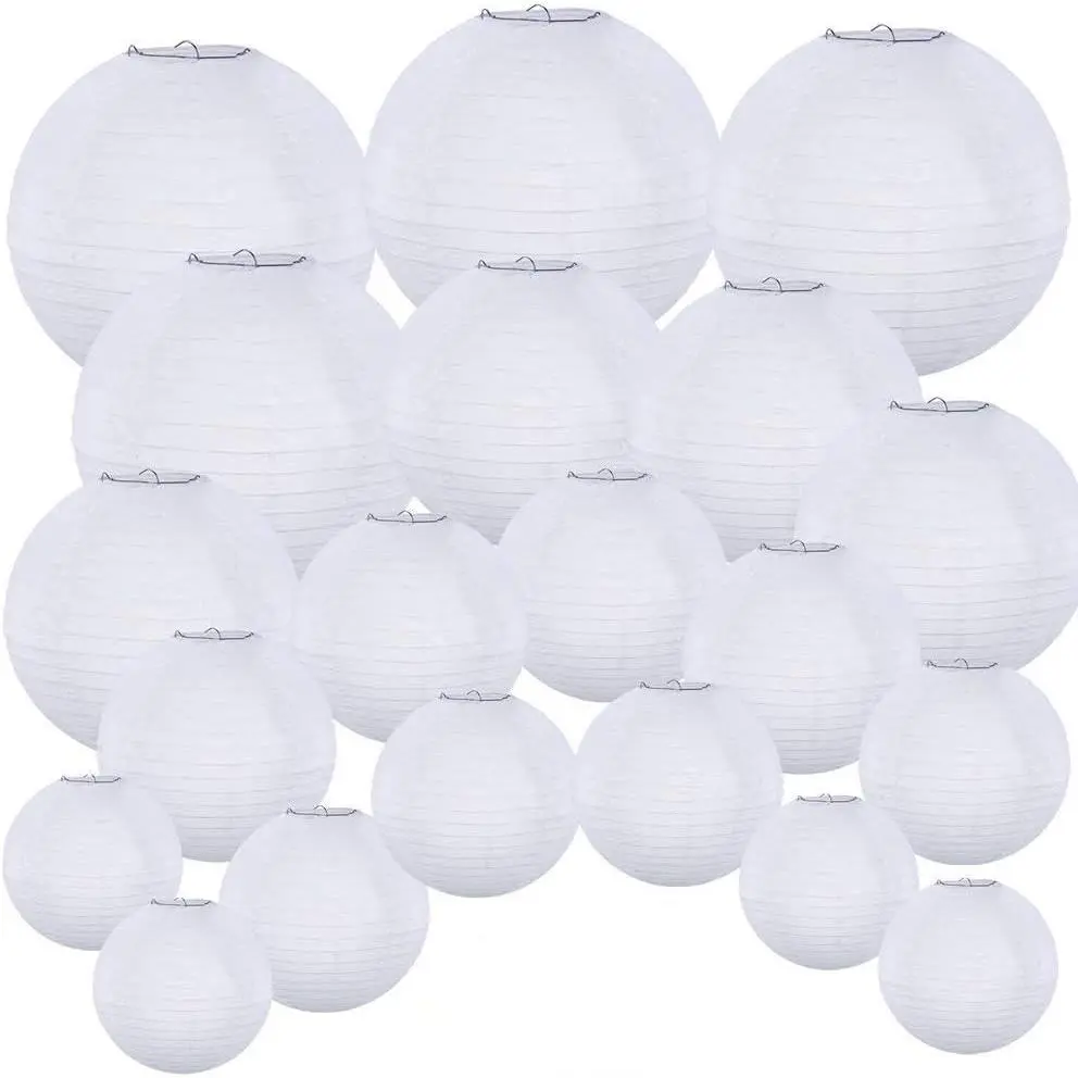 20 Pack Chinese White Paper Lantern Round 4” 6” 8” 10” 12” White  Lanterns Wedding Party Decorations