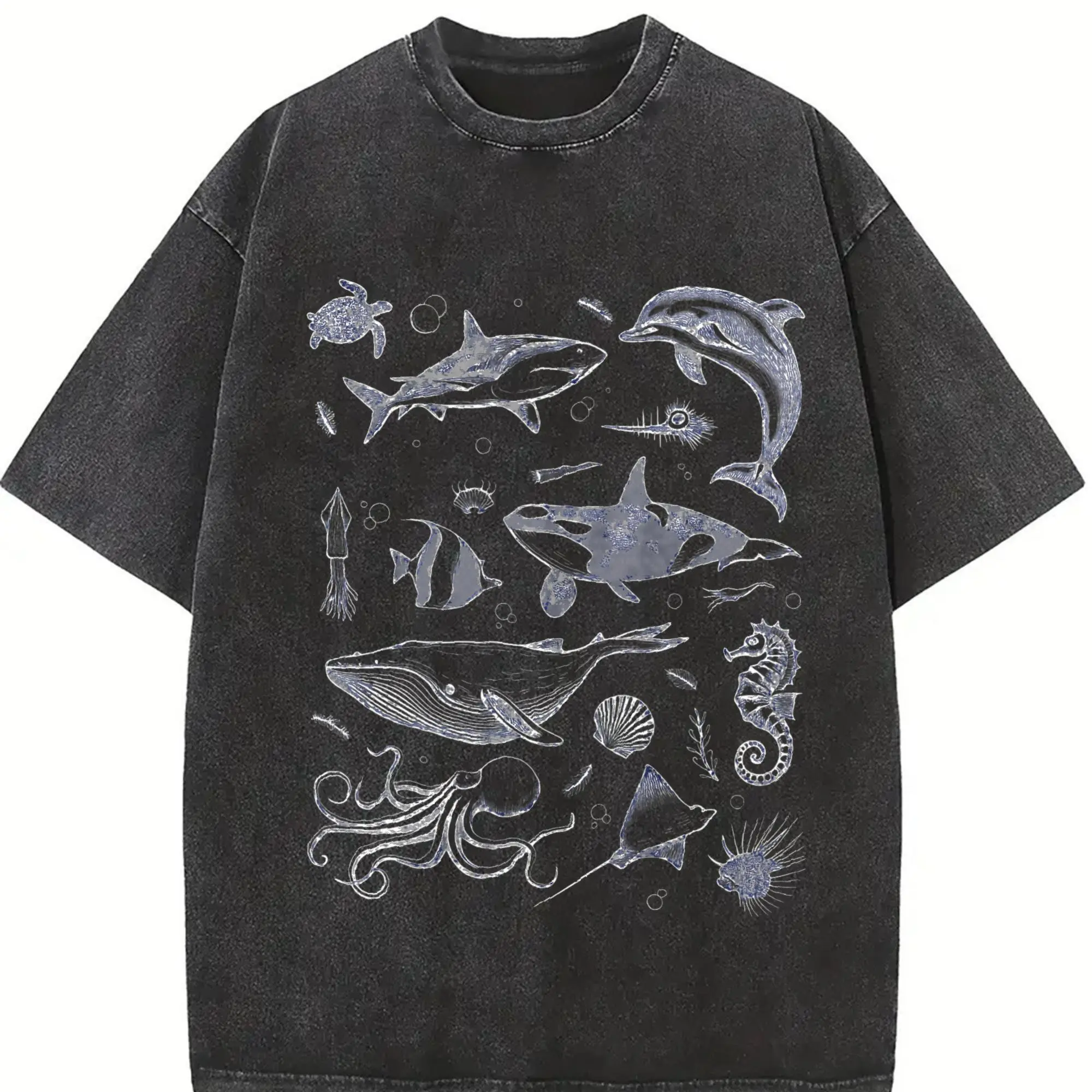 Sea Creatures Vintage Shirt, 90s Tattoo Sea Animal Tshirt, Whale, Orca, Ocean Sealife, Turtle, Dolphin Shirt, Nature, Unisex Adult Tee Top Womenswear