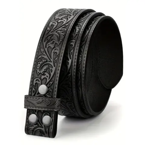 Unisex Heavy-Duty Tooled PU Leather Belt - Men's Accessories, Cowboy Aesthetic Urban Cowboy Western Strap with 3 Snaps for Interchangeable Buckles