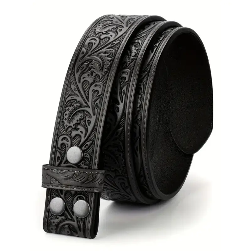 Unisex Heavy-Duty Tooled PU Leather Belt - Men's Accessories, Cowboy Aesthetic Urban Cowboy Western Strap with 3 Snaps for Interchangeable Buckles
