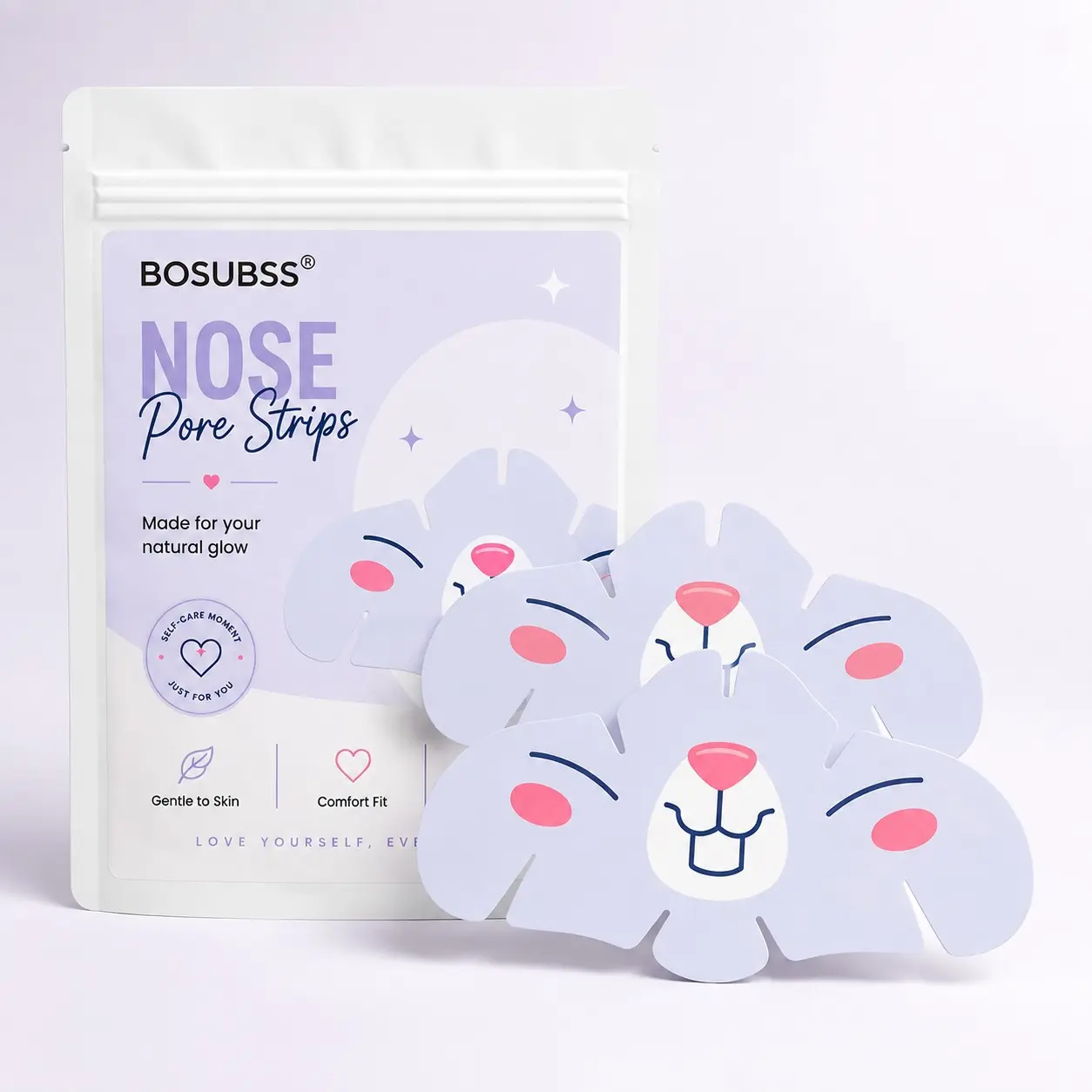 Bosubss Cute Cartoon Nose Pore Strips, Gentle Cleansing Nose Care, Comfort Fit, Easy to Use, Lavender Self-Care Beauty Strips