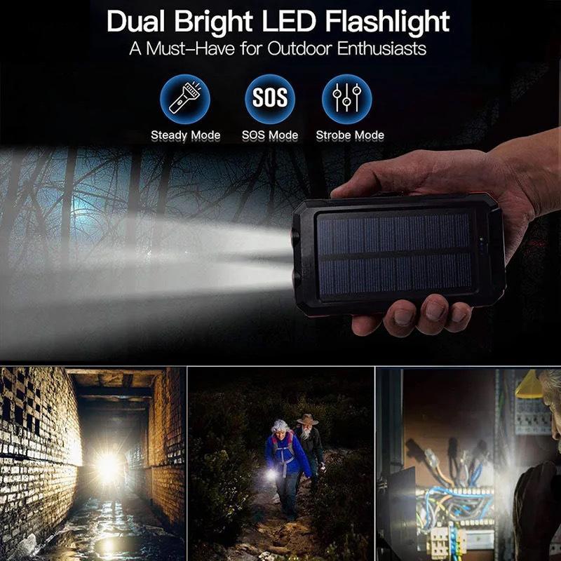 Outdoor Solar Powered Flashlight Power Bank, Multifunctional Waterproof Solar Battery, Large Capacity Camping Light, Portable Outdoor Light for Hiking, Camping, Climbing