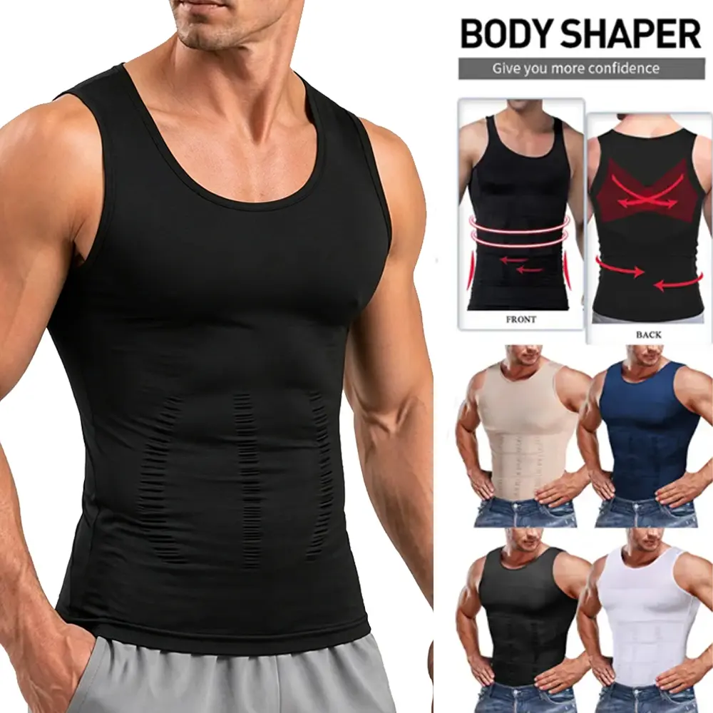 Men's Compression Body Shaper Vest, 2/3 Pack Sleeveless Breathable Nylon Tank Top with Abdominal Control for Male Workout