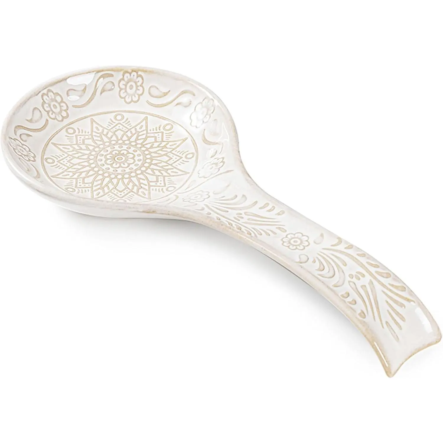 Ceramic Spoon Rest, 9 Inches Large Spoon Holder for Kitchen Counter, Kitchen Accessories, Dishwasher Safe, White
