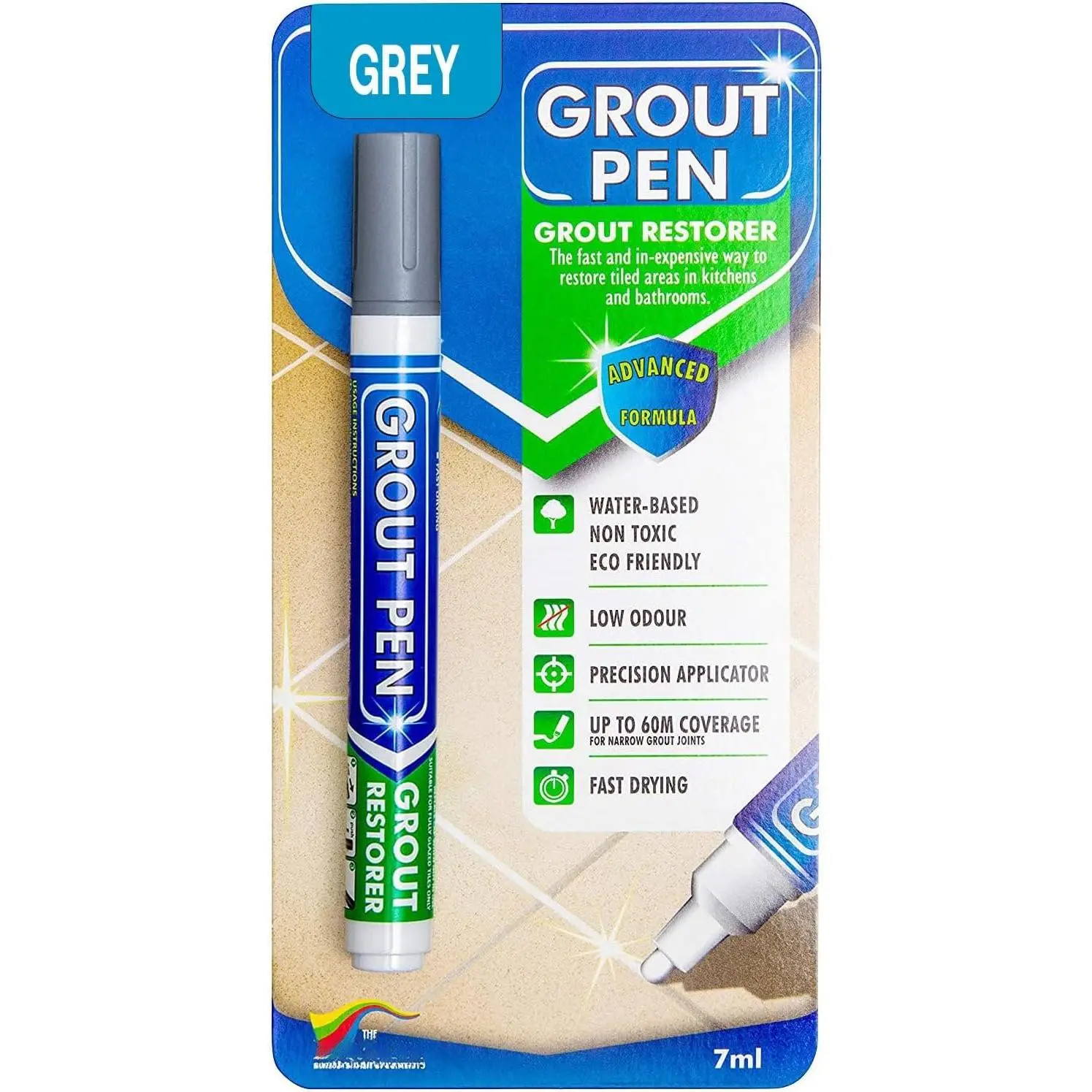 Grout Pen Grey Tile  Marker:  Grout , Tile Grout Colorant and Sealer Pen - Grey, Narrow 5mm Tip (7mL)
