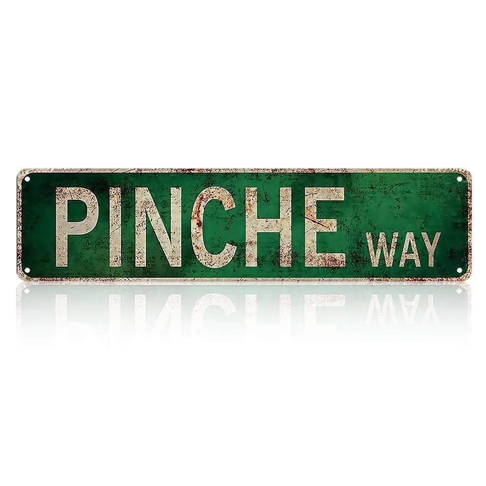 16x4" Lightweight Distressed Vintage Pinche Way Aluminum Street Sign Wall Plaque, Funny Mexican Spanish Slang Novelty Road Sign, Waterproof Retro Wall Art for Man Cave Garage, Humor Home Decor Gift