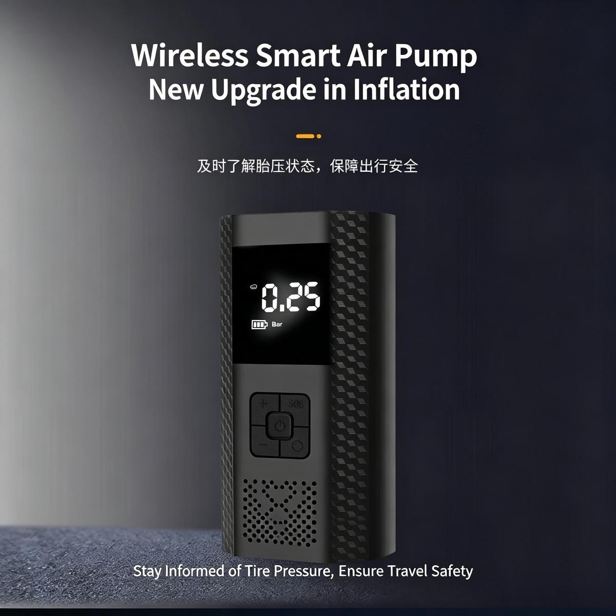 Portable Cordless Tire Inflator, 12V Wireless Car Air Pump with Digital Display, Rechargeable Battery Powered Tire Inflator with Power Bank Function Reusable