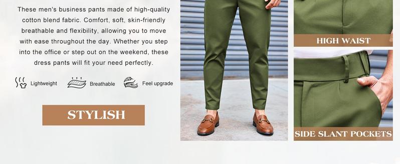 PASLTER  Mens Chino Pants Slim Fit Flat Front Stretch Skinny Tapered Dress Pants Casual Trousers Menswear Plain