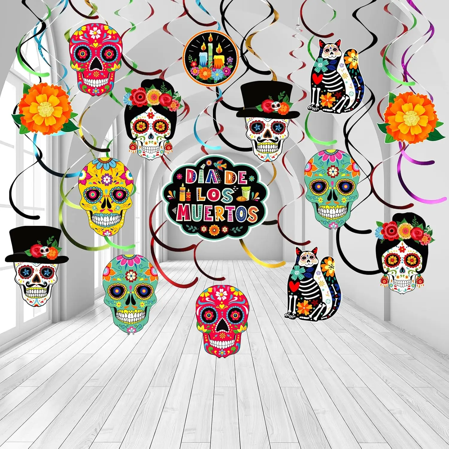Day of The  Decorations Dia De Los Muertos  Swirls Decor | Sugar Skull  Day of the  Decor for Birthday Mexican Party Supplies, Set of 50