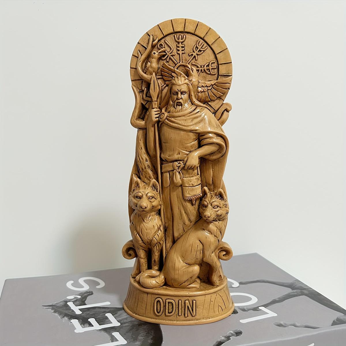 Odin Norse God Resin Statue - Viking Altar Mythology Wood Carving Style, Versatile Indoor/Outdoor Home Decor