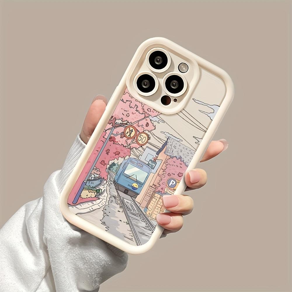 Phone Case - White Bamboo Pink Cherry Blossom Track Pattern for iPhone 17 E Air Pro ProMax iPhone16 15 14 Plus 13 12 Mini 11 X XS XR