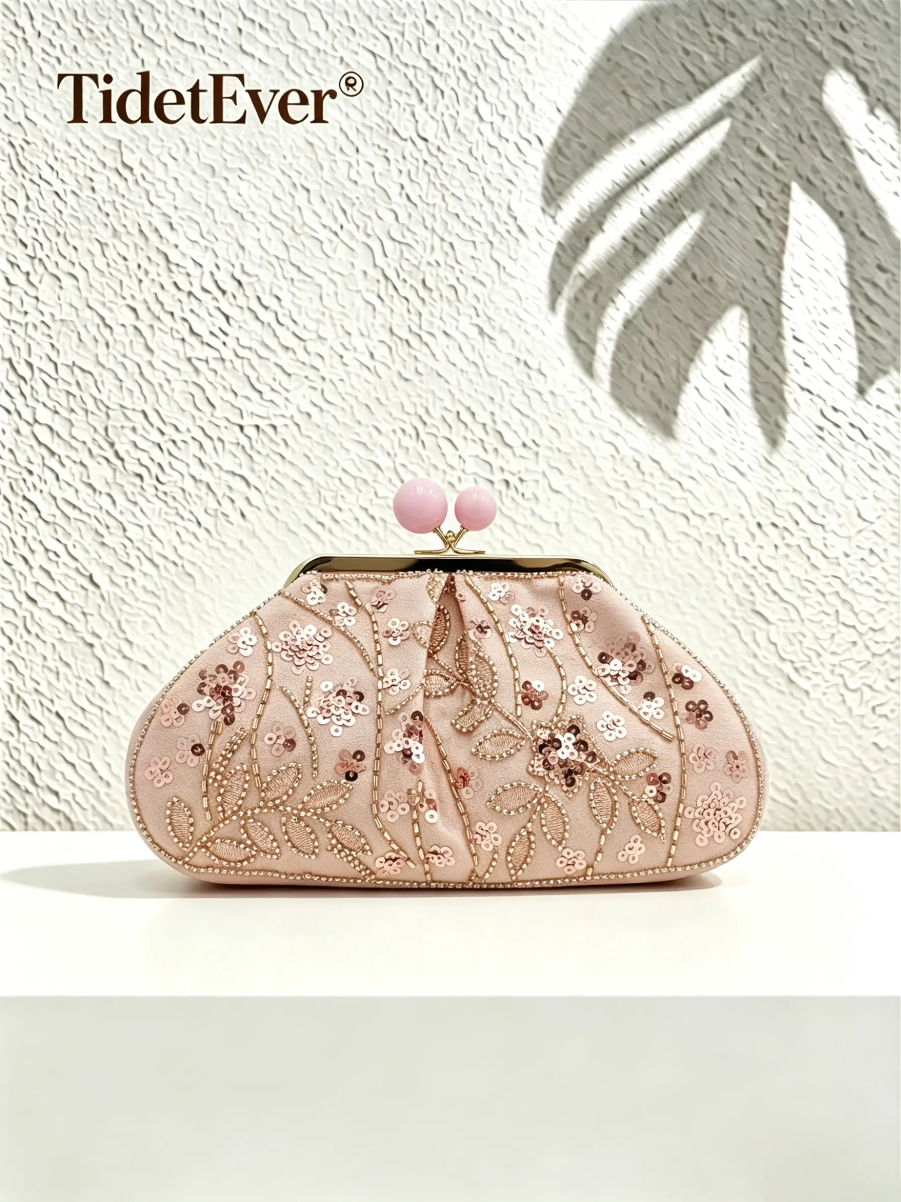 Women's Clutch Bag, Vintage Elegant Light Floral Embroidered, Sequin Beaded Soft Handbag, Detachable Chain Crossbody, Ideal for Weddings & Parties, Evening Clutch Purse