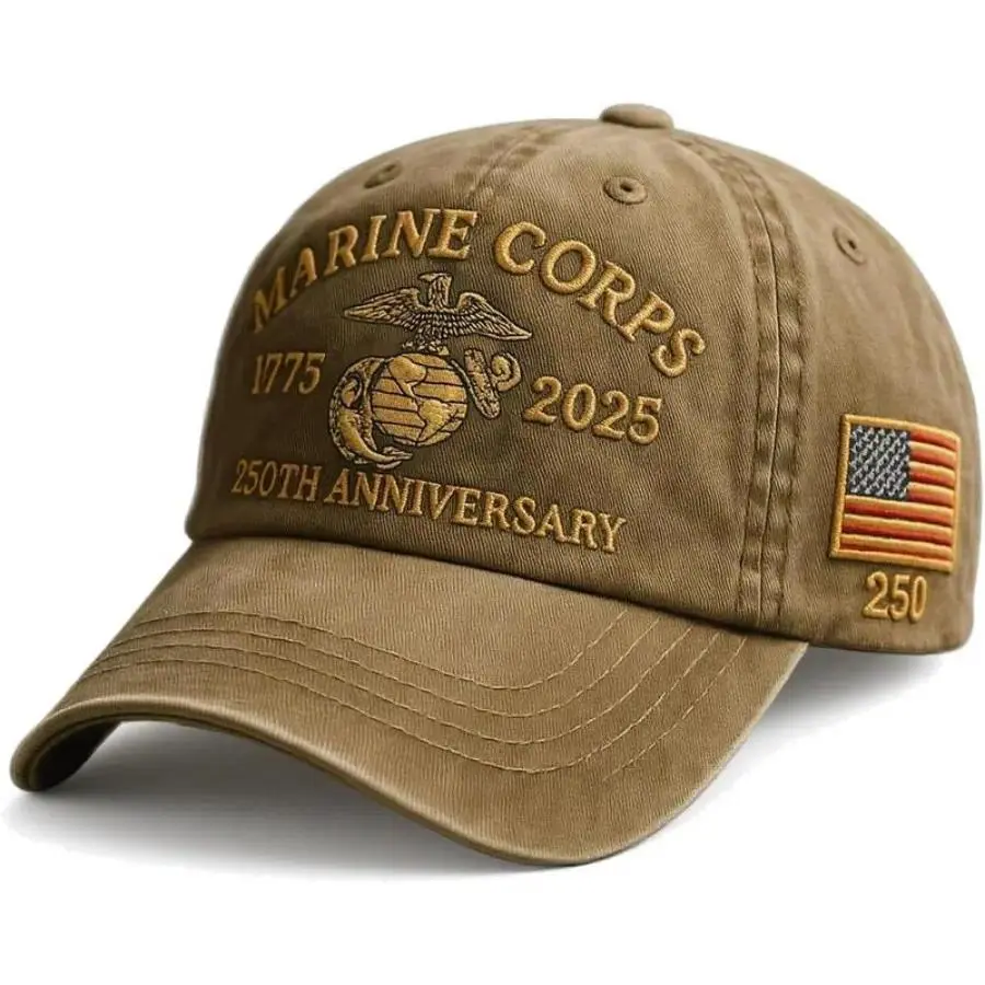 Men’s Assorted Color Washed Cotton Baseball Cap With Marine Corps 250th Anniversary Letter Print, Adjustable Casual Headwear Designed For Veteran Gatherings, Reunions And Themed Memorial Event Outfit Matching