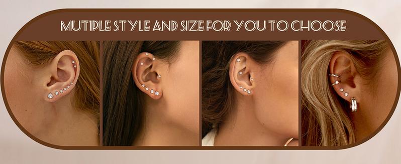 CASSIECA  18K Gold Plated 5A Cubic Zirconia Threadless Flat Back Earrings Surgical Stainless Steel Cubic Zirconia Earrings for Women Men Earrings Studs Dainty Push Pin Cartilage Earring Hypoallergenic