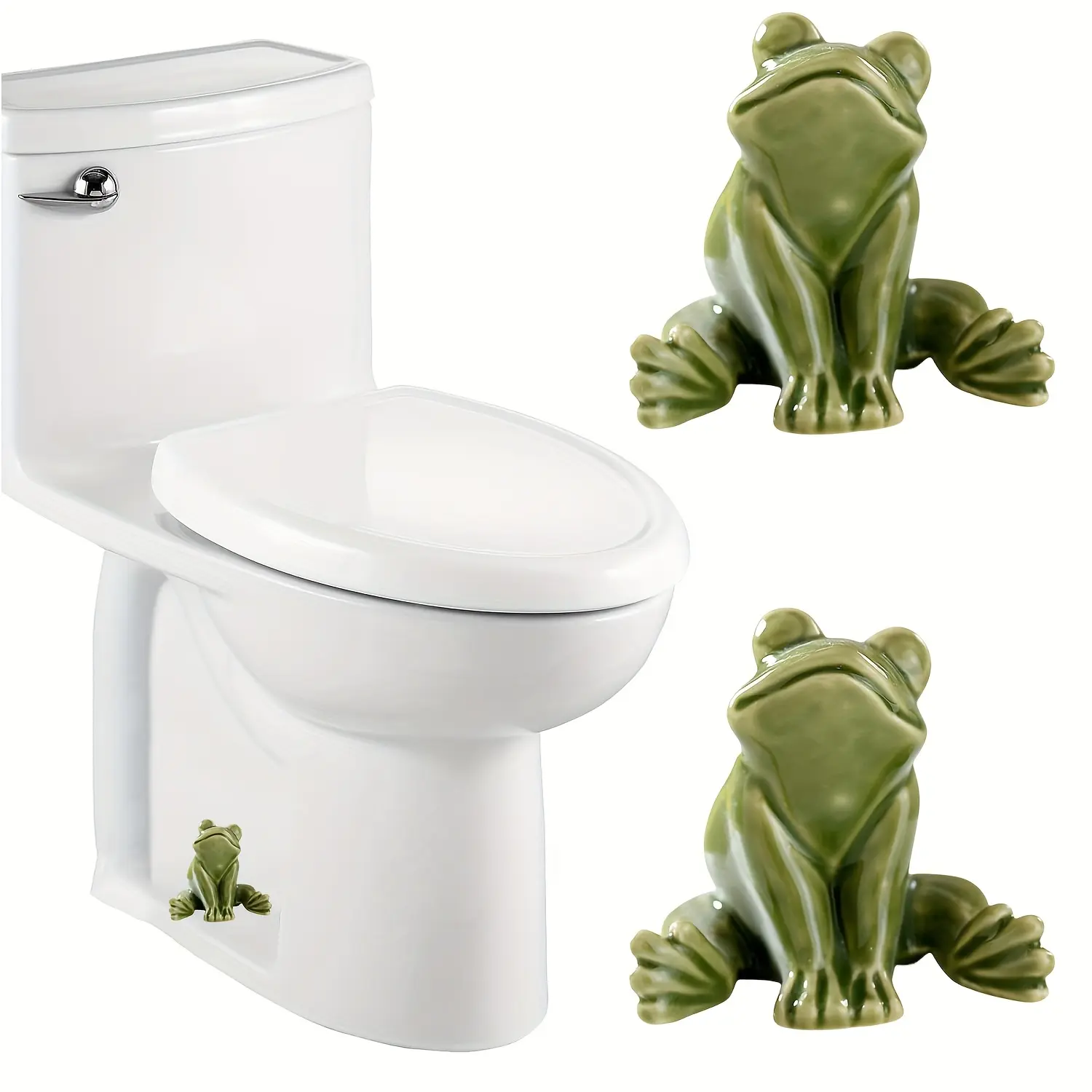 2 Pack Ceramic Toilet Bolt Caps, Green Frog Shape Decorative Covers for Toilet Bolts, Easy Installation Bathroom Ornaments to Upgrade Your Bathroom Decor, Restroom Accessories