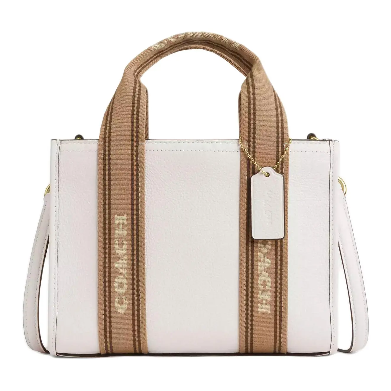 Coach Smith 24 Tote Bag for Women – Color-Blocked Printed Canvas and Smooth Leather in Gold and Chalk