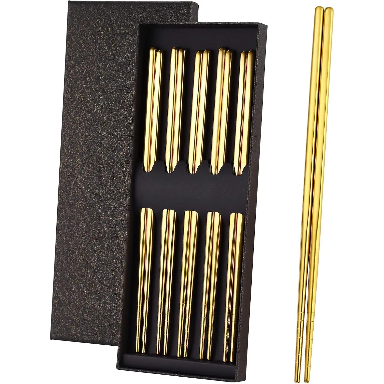 Stainless Steel Chopsticks -  Chopsticks - 5 Pairs Dishwasher Safe Metal Chopsticks - Easy to Use -  Line Lightweight Chop Sticks-  Set(9 Inch )