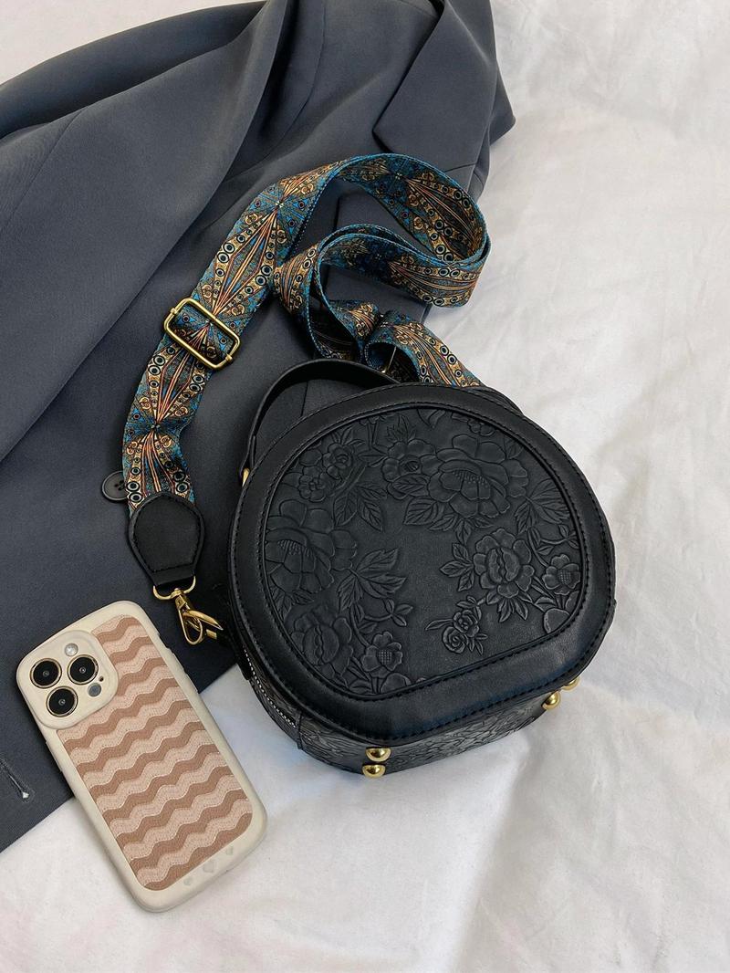 Vintage Floral Pattern Handbag, Floral Embossed Satchel, Fashionable Elegant Embossed Bag, Star Decorated Crossbody Bag for Women 2025, Trendy Luxury Designer Matching Shoulder Everyday Bag for Women, Crossbody Purses