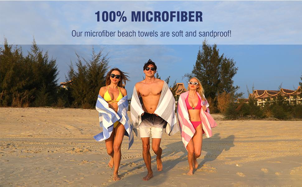 Large Oversized Beach Towel - Fluffy 31.5 x 71 Inch Plush Microfiber Pool Towel, Pink Striped Quick Dry Cabana Swim Towel