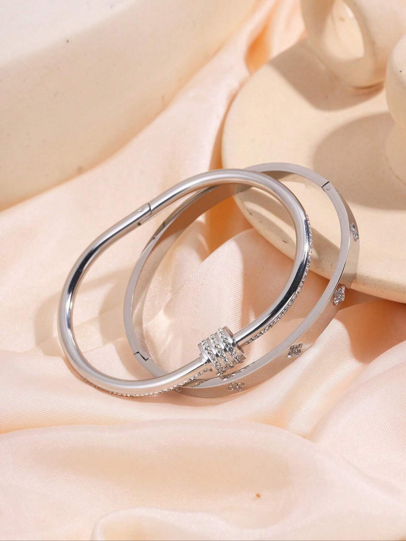 Elegant Rhinestone Decorated Bangle Bracelet, Fashion Jewelry for Party, Daily Clothing Decor, Trendy All-match & Exquisite Jewelry for Birthday Gift