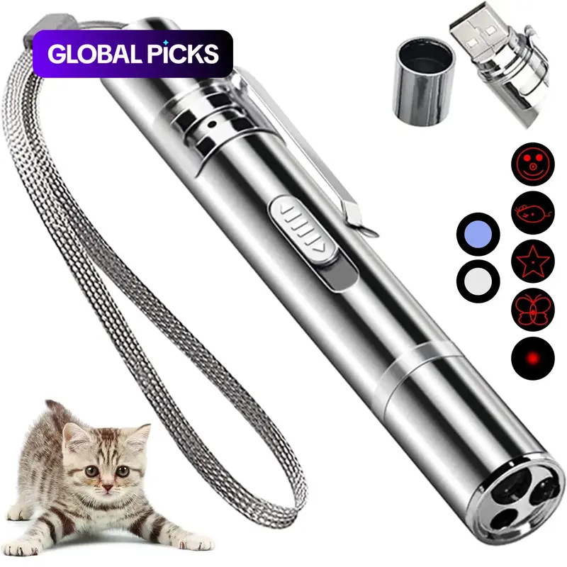 USB Rechargeable Laser Pointer Pet Toy, 1 Count Interactive Kitten Wand Light Toy for Cats with 5 Adjustable Modes, Gift for Pets, Pet Training Toy for Indoor & Outdoor Use #GLOBAL PICKS