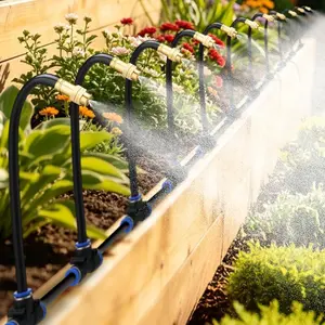 49ft Drip Irrigation System - Includes 15 count 360? Adjustable Copper Nozzles, 5/16" PE Tubing, 1/2" & 3/4" Faucet Adapters, Automatic Garden Watering Sprinkler System Kit for Raised Bed  Lawn