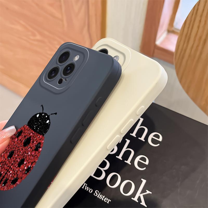 A Creative Crystal Ladybug Pattern Frosted Phone Case, Suitable for iPhone 17 Air/16 Plus/15 Pro Max/14 Pro/13/12/11/XS Max/X Phone Case, Ideal Gift for Family, Friends, Lovers, Boyfriend, Girlfriend, Best Choice for Holiday Gifts MS512