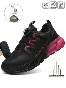 Rotary Buckle Steeel Toe Nonslip Work Shoes for Women Lightweight Breathable Sneakers Comfortable Industrial & Construction Safety Boots Anti-Punctur and Anti-smash Indestructible Shoes.