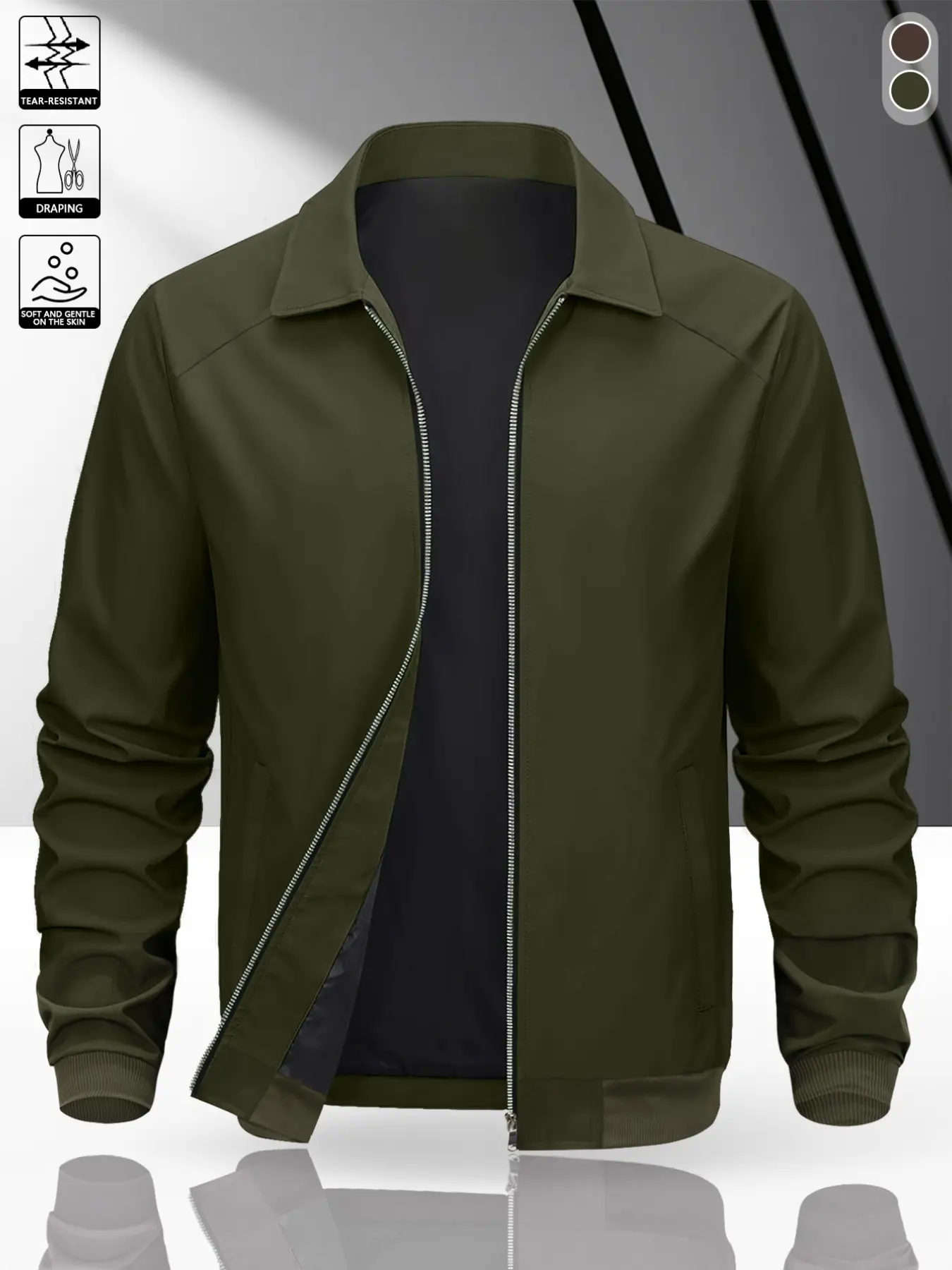 American Workwear Fall Winter Small Collar Full-Length Metal Zipper Jacket, Business Casual Commute, Layering Inner Wear, Plain Color Minimalist Style