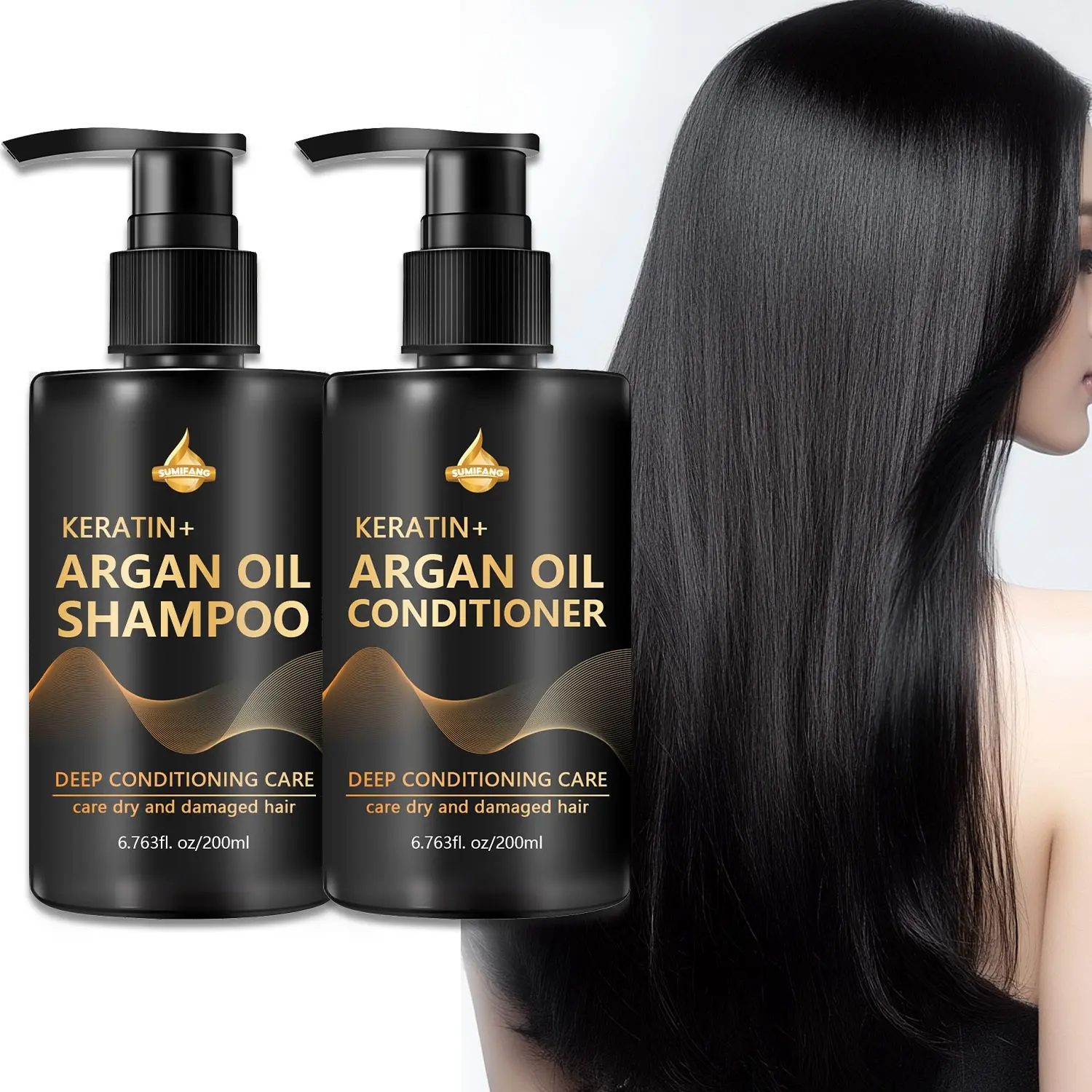 400ML 2pc Keratin Moroccan Argan Oil Hair Care Set, Intensive Haircare, Conditioner, Deep Cleansing and Strengthening, Prevents Breakage and Split Ends, Suitable for All Hair Types