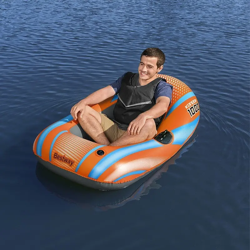 Single Person Inflatable Boat, Fishing Raft, Air Mattress, Rubber Dinghy, Paddle Board, Includes Paddle and Foot Pump, Fishing Stuff