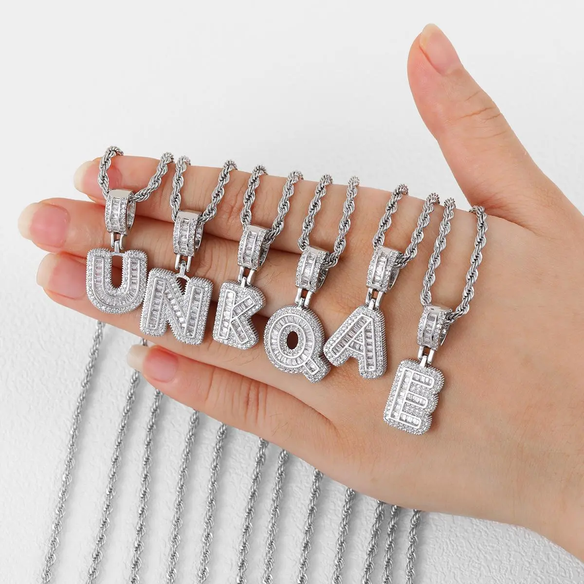 Luxurious Dainty Letters Necklaces, Silver Plated Trendy Chunky Custom Name Necklace Personalized A-Z Initial Shiny Cubic Zirconia Pendant Necklace Twist Chain Daily Vacations, Party Wear, Jewelry, Holiday Gift