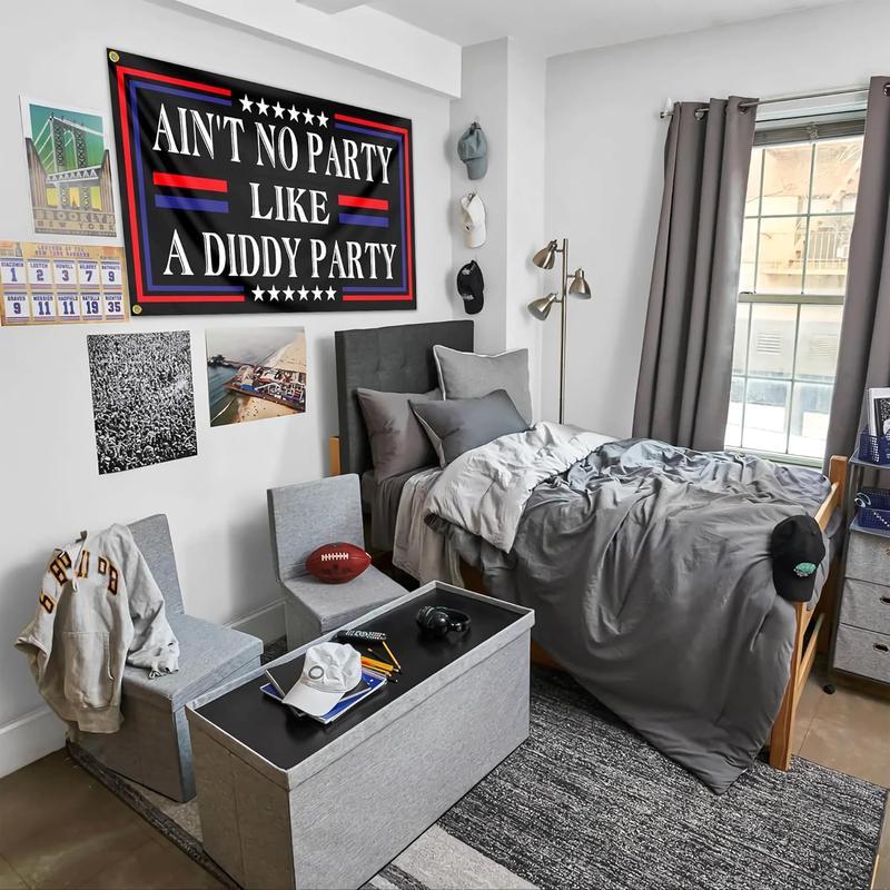 Ain't No Partys Like A Diddys Partys Flag 3x5 Ft Diddy Flags for Teen Girls Room Guys Funny Man Cave Wall Flags for Bedroom Dorm Room College Dorm Wall Banner Tapestry Decor Decoration Items Decorations Supplies Light
