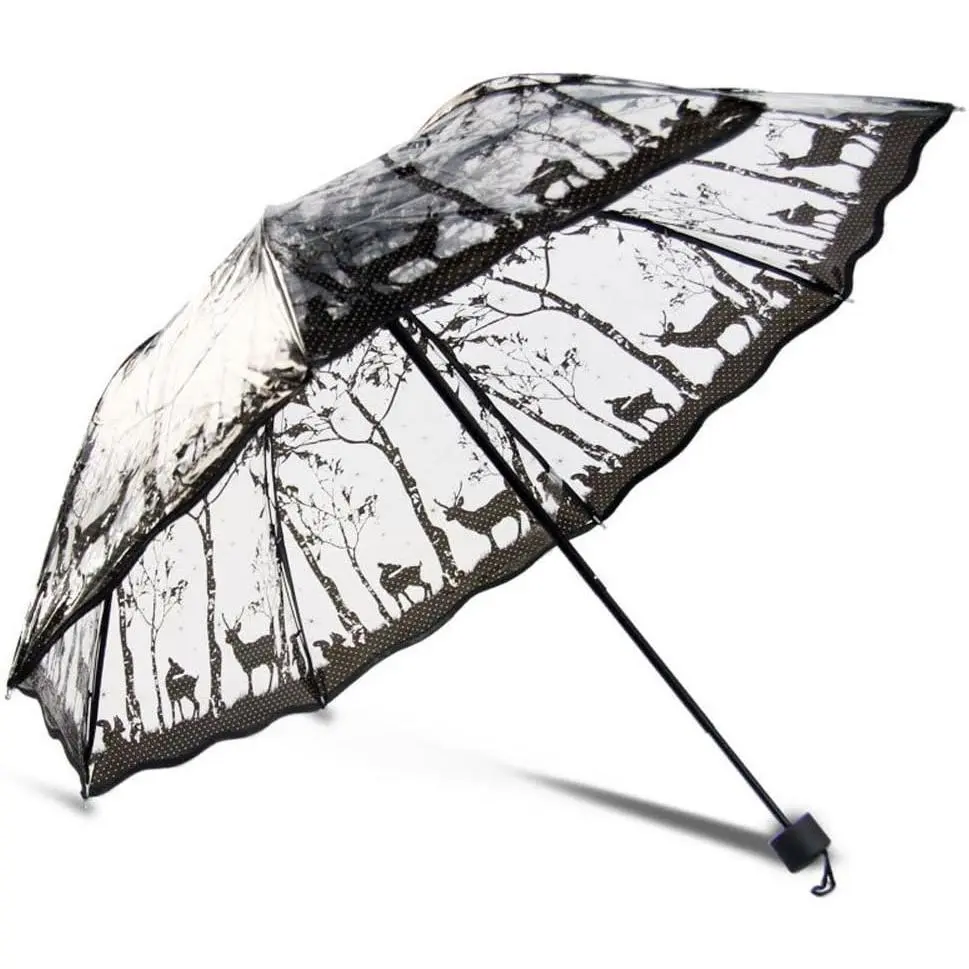 Beautiful Romantic Rainy Rain Custom Foldable Raining Clear Transparent Umbrella