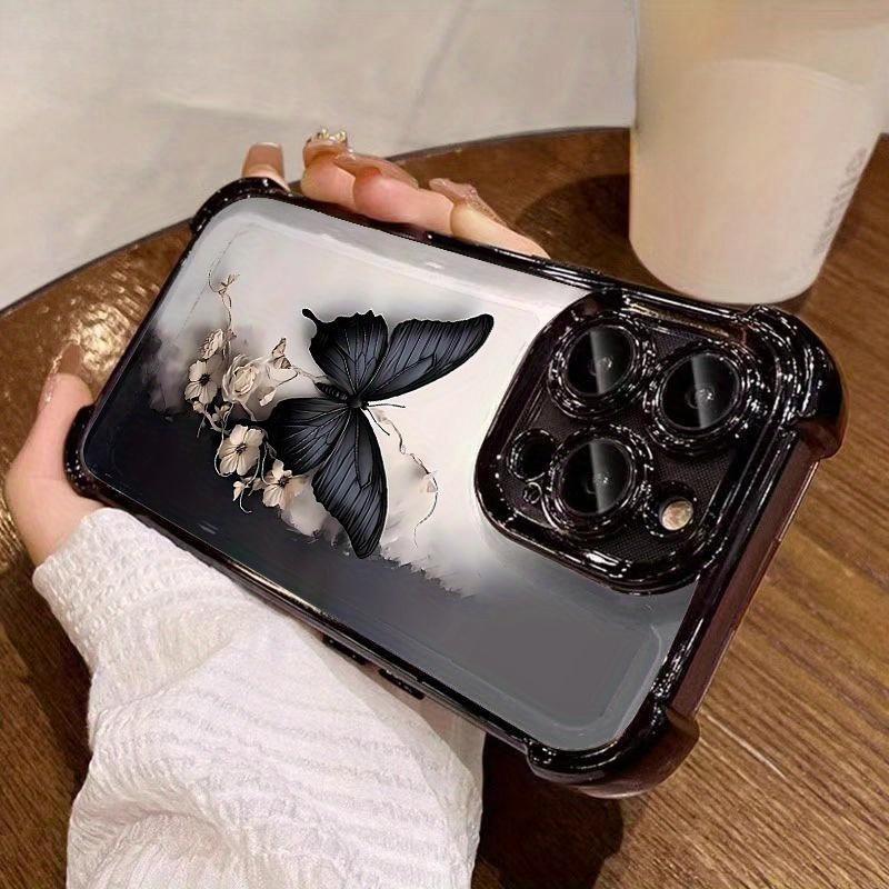 Dark butterfly pattern, four-corner anti-drop, non-slip TPU mobile phone protective case, suitable for iPhone 17 16 15 14 13 12 11 XS X, Samsung and other series models, can be given as a gift to friends or family
