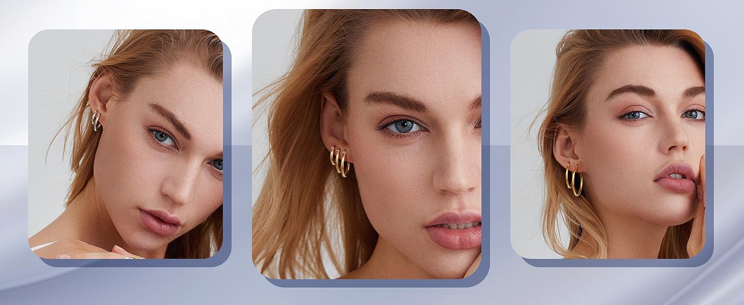 BESTEEL 5-10 Pairs Silver Gold Hoop Earrings Set for Women Men Hypoallergenic Surgiacl Stainless Steel Small Huggie Earring Stacks Pack Jewelry for Multiple Piercing Waterproof