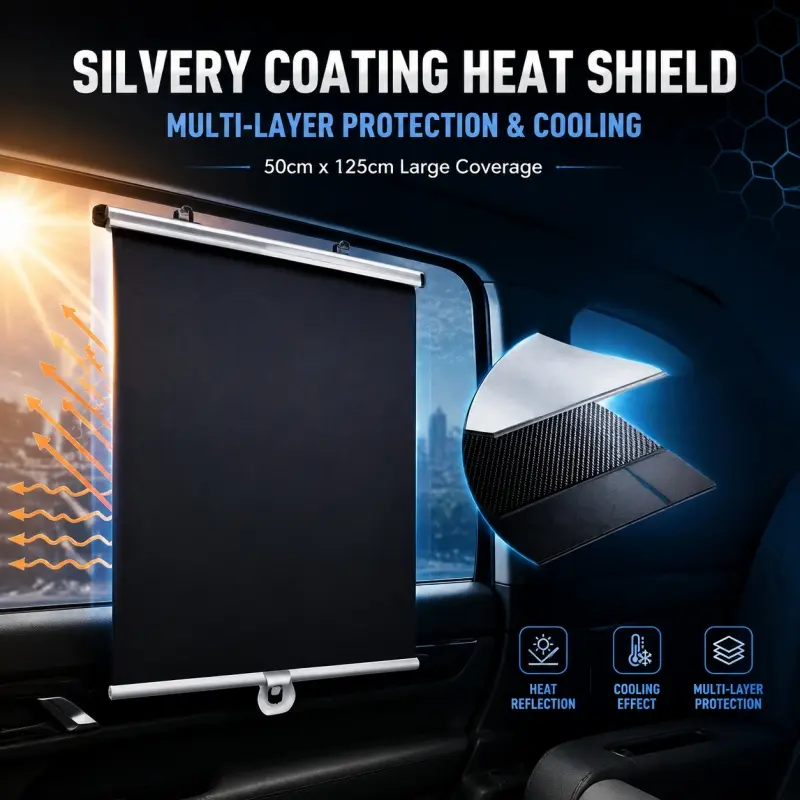 Retractable Blackout Roller Shades, UV Protection Multi-Layer Window Blinds With Effective Heat Insulation, Suitable for House Windows, Doors and RV, Side Window Shade, Car Side Window Shades