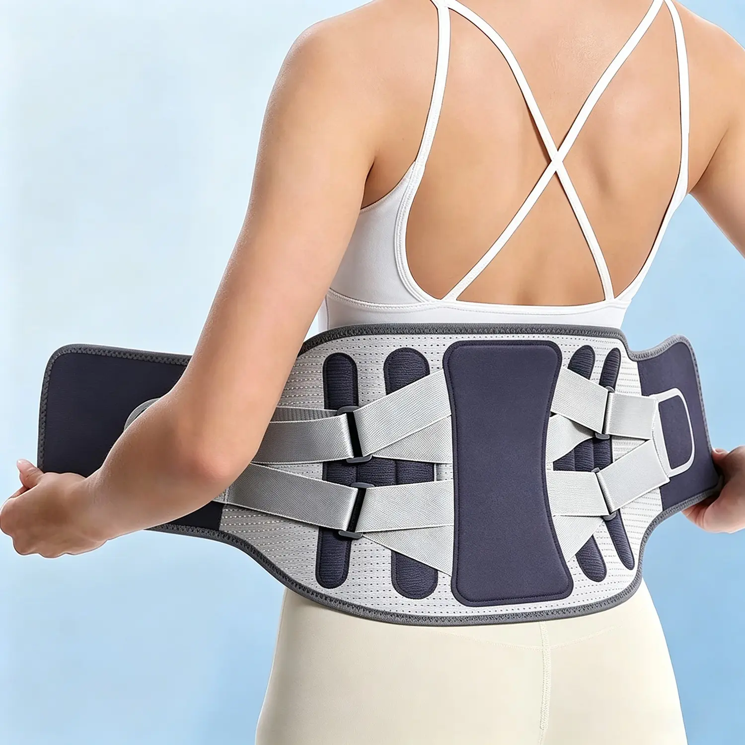 Lumbar Back Support Belt, Lower Back Wrap, Adjustable Waist Brace with Dual-Pull Straps, Breathable Mesh for Lower Back Fatigue, Work Gear, Herniated Disc